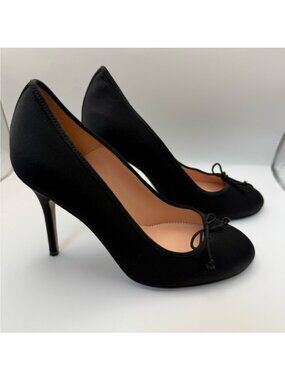 J.Crew Collection Black Satin Ballet Pumps Heels Made in Italy Size 8 Classic